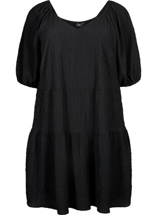 Robe courte en forme de A avec un col en V, Black, Packshot image number 0