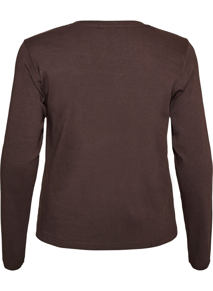 Basic T-shirt met lange mouwen en ronde hals, Bruin, Packshot image number 1