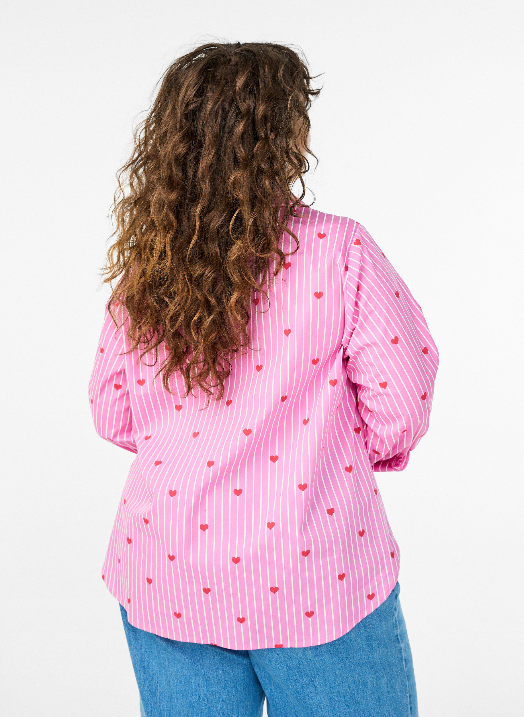 ZizziShirt blouse met strepen en hartjes, Roze, Model image number 2