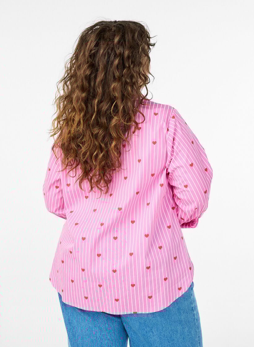 Shirt blouse met strepen en hartjes, Roze, Model image number 2