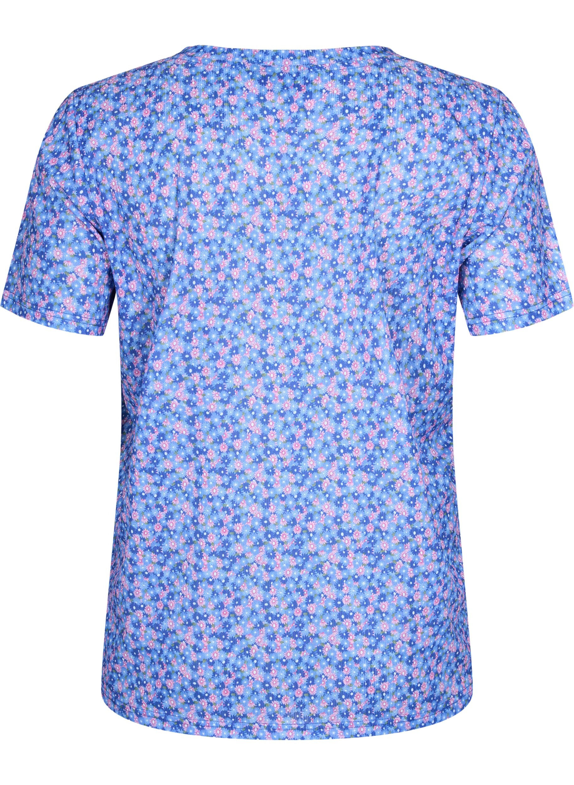 Zizzi FLASH - T-shirt imprim&eacute; avec col en V, Blue Rose Ditsy, Packshot image number 1