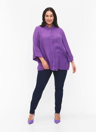 Shirt in viscose met ton-sur-ton patroon, Lavender Violet, Model image number 2