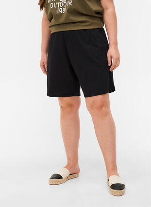 Losse katoenen shorts met zakjes, Black, Model image number 2