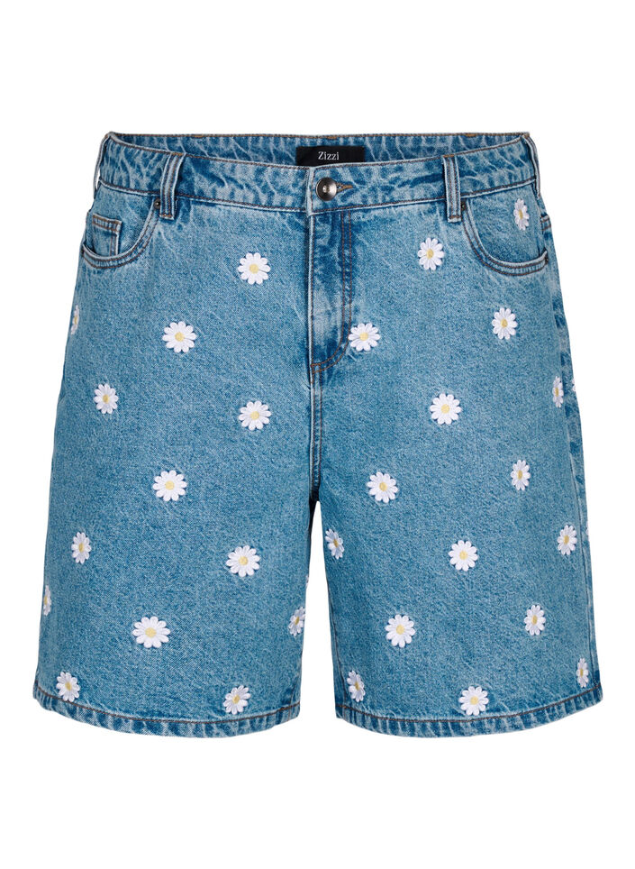 Short Mille &agrave; taille haute avec fleurs brod&eacute;es, L.B. Flower, Packshot image number 0