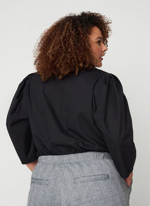 Katoenen blouse met 3/4 pofmouwen, Black, Model image number 1