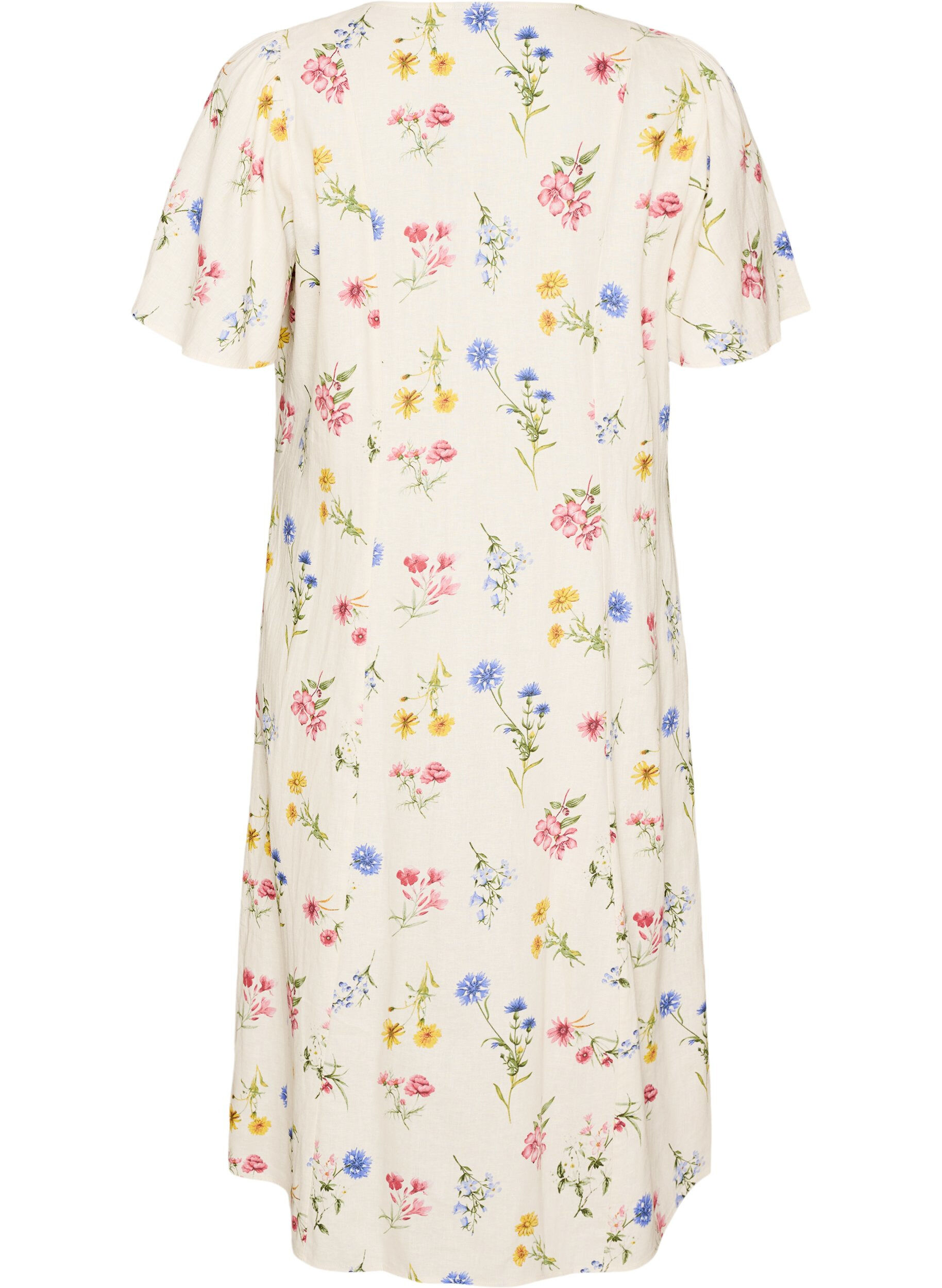 Zizzi Robe midi en lin et viscose avec manches &agrave; volants, Beige, Packshot image number 1