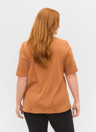 T-shirt met korte mouwen en knopen, Pecan Brown, Model image number 1