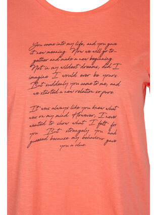 T-shirt avec imprimé en coton biologique, Living Coral Text, Packshot image number 2