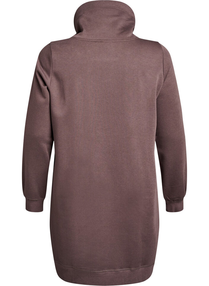 Robe sweat-shirt courte &agrave; col montant et poches, Marron, Packshot image number 1