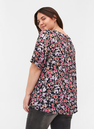 Viscose blouse met korte mouwen en bloemenprint, Flower AOP, Model image number 1