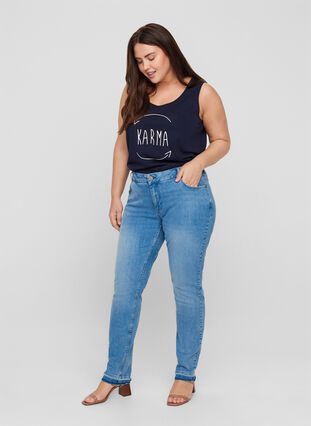 Slim fit Emily jeans met normale taillehoogte, Blue denim, Model image number 2