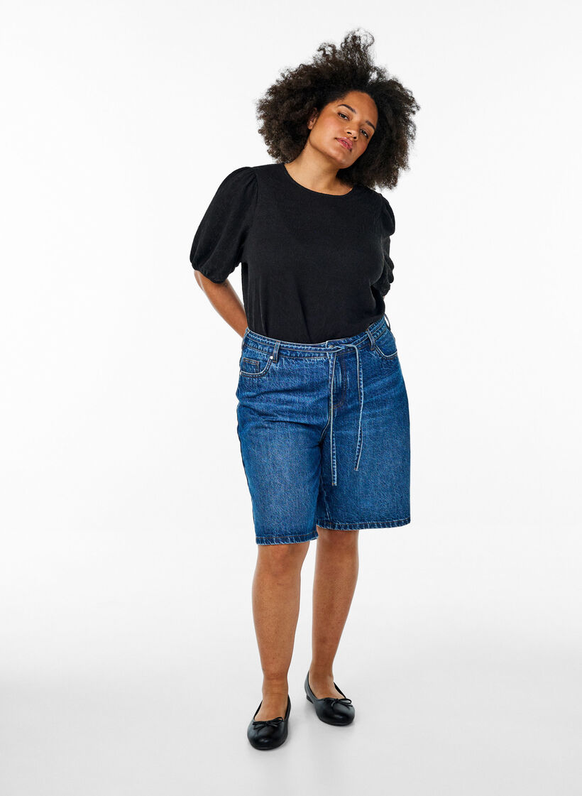 Chemisier structur&eacute; &agrave; manches courtes, Noir, Model image number 1