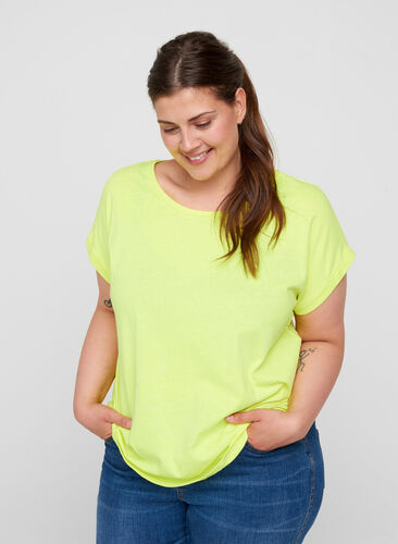 T-shirt fluo en coton, Neon Lime, Model image number 0