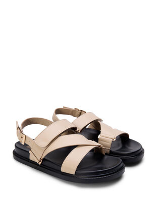 Leren sandaal met brede pasvorm en verstelbare bandjes, Irish Cream, Packshot image number 1