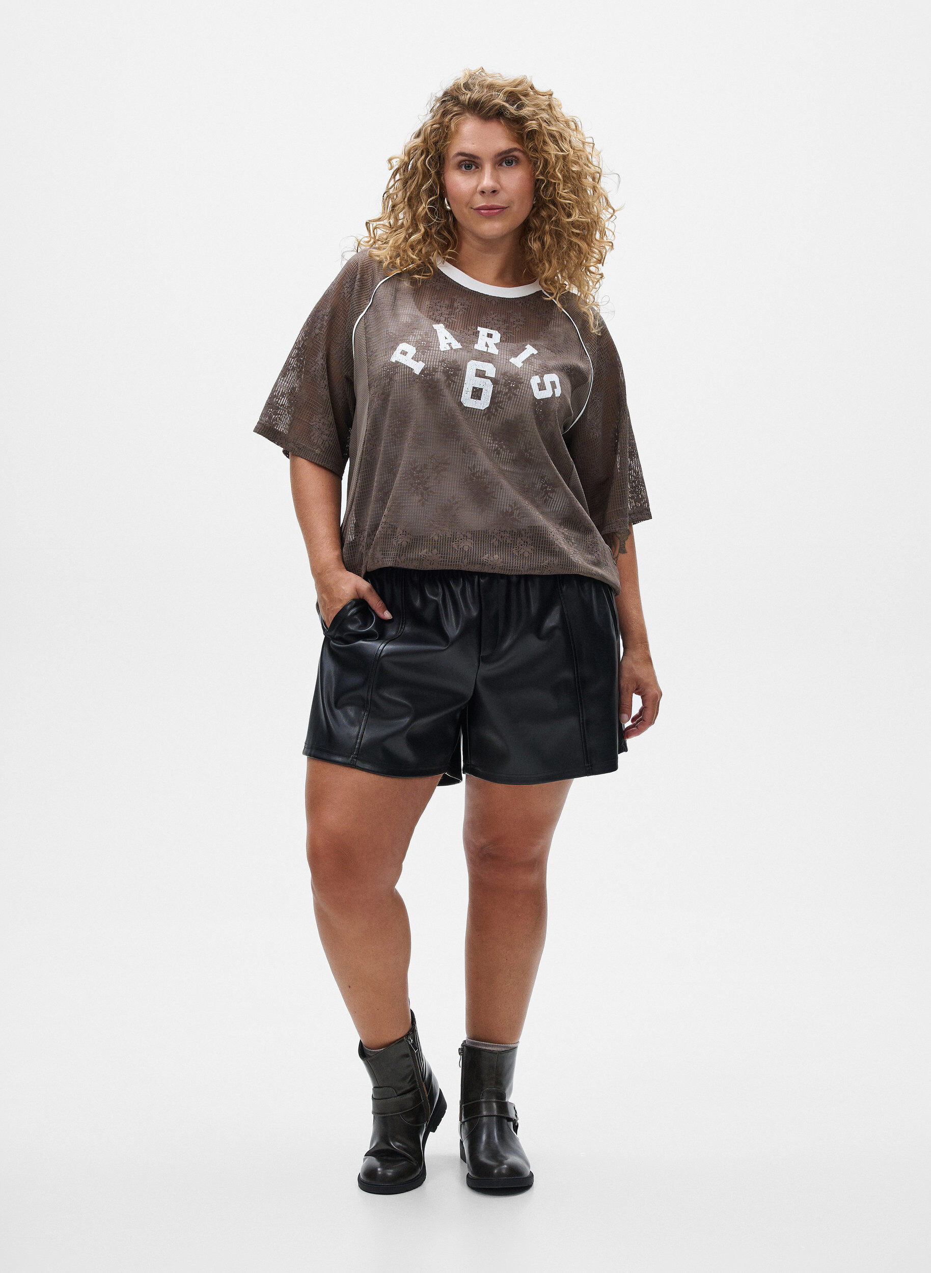 ZizziKanten T-shirt met tekstprint, Bruin, Model image number 1