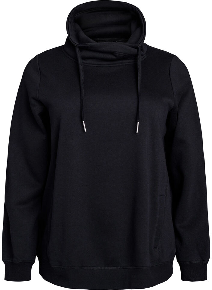 Sweatshirt met hoge kraag en zakken, Zwart, Packshot image number 0