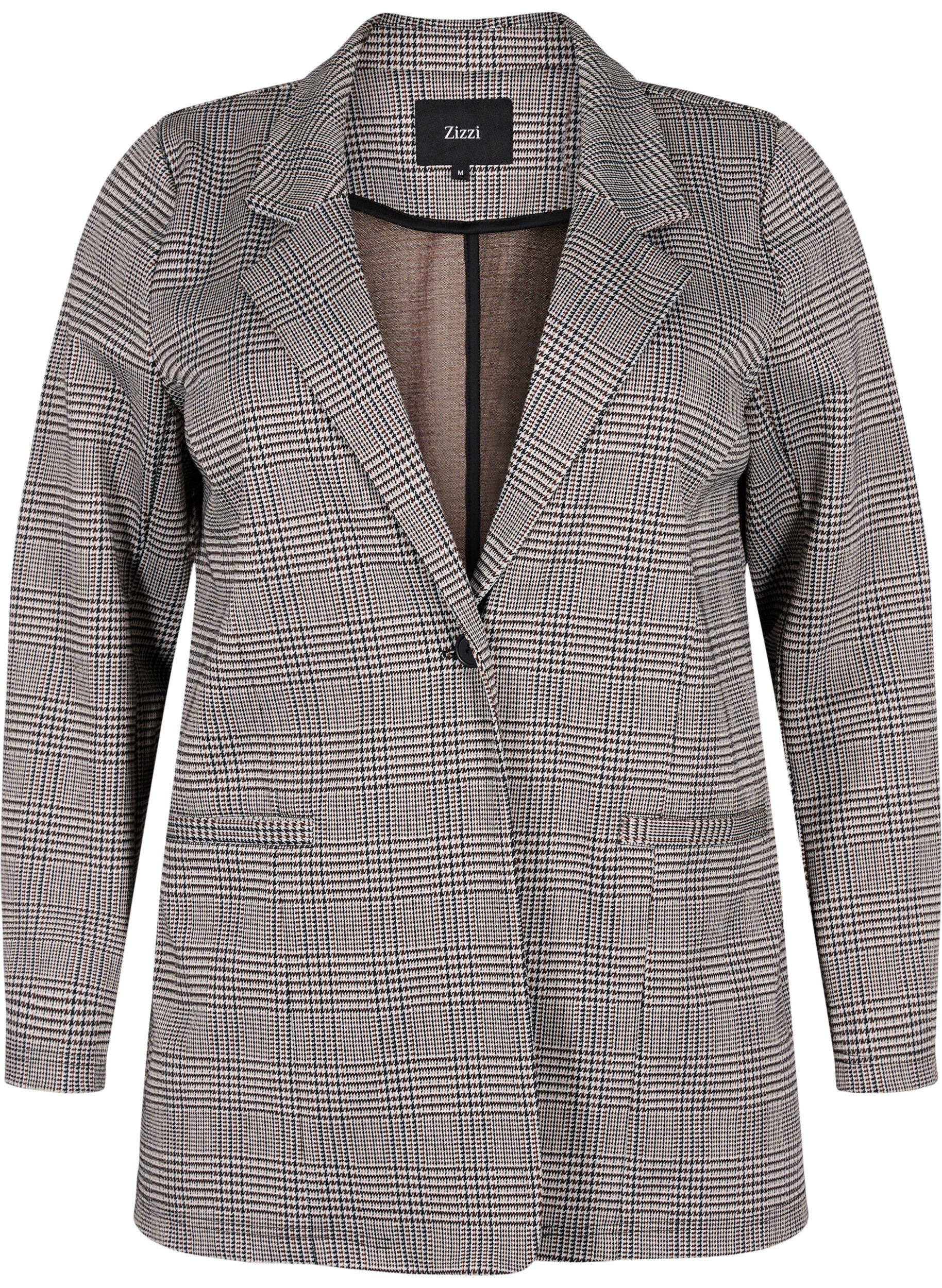 ZizziGeruite blazer met knoopsluiting, Beige Brown Check, Packshot image number 0