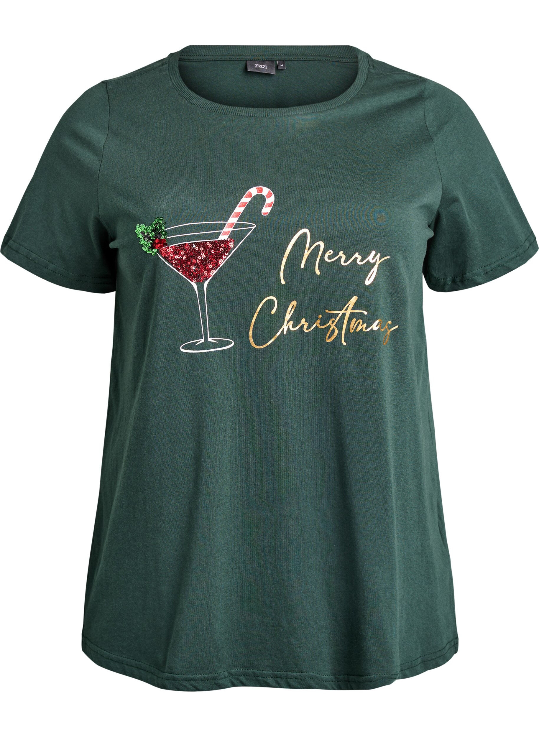 ZizziKerst T-shirt van biologisch katoen, Groen, Packshot image number 0