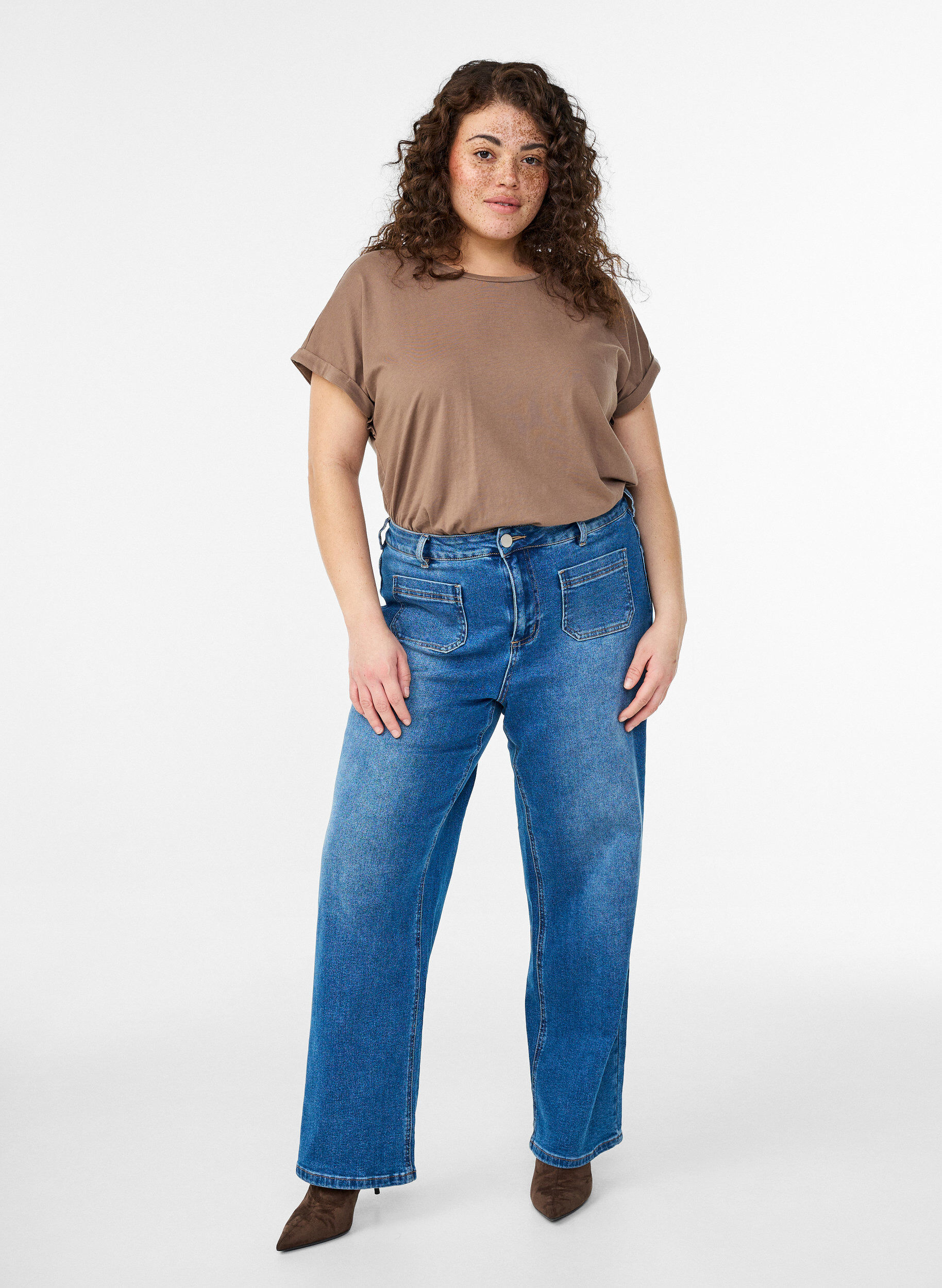 ZizziT-shirt met korte mouwen van katoenmix, Bruin, Model image number 1