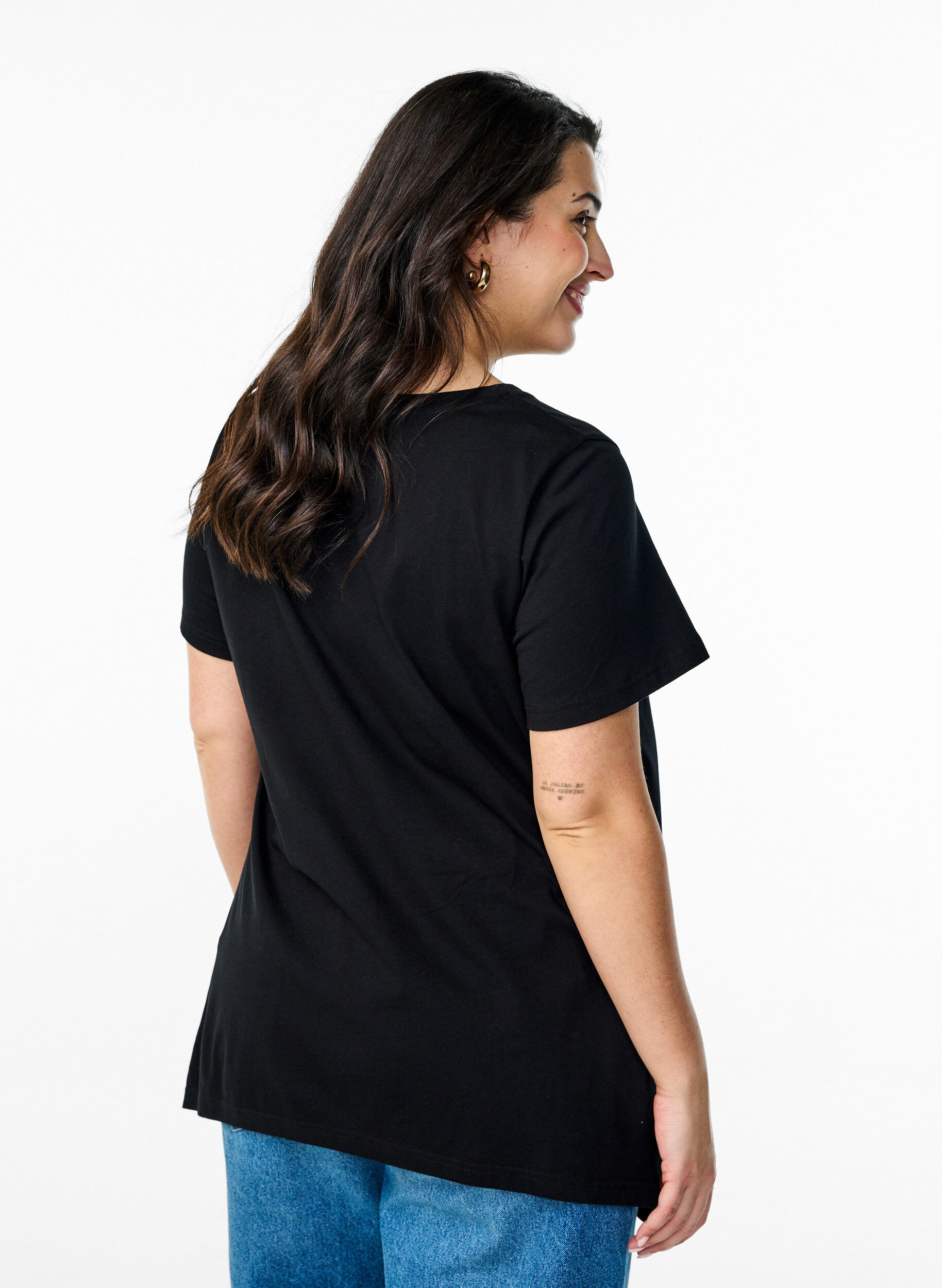 ZizziT-shirt met ronde hals en A-lijn vorm, Zwart, Model image number 2