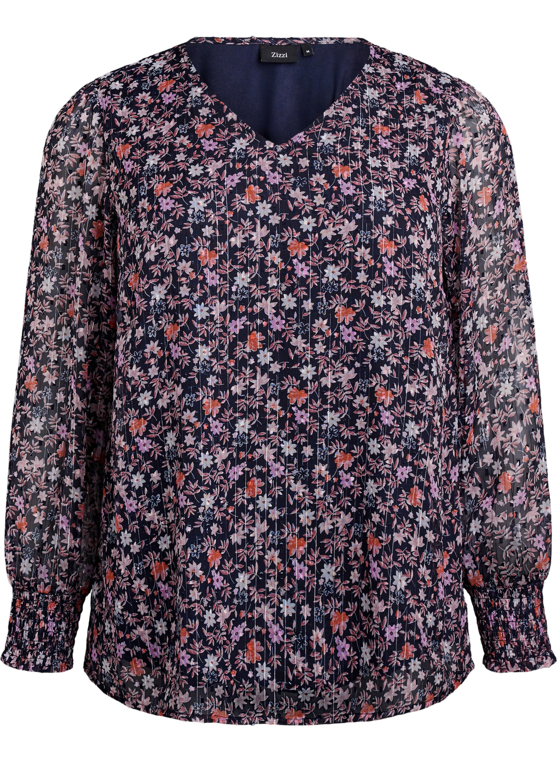 Blouse met bloemenprint en glitterdraad