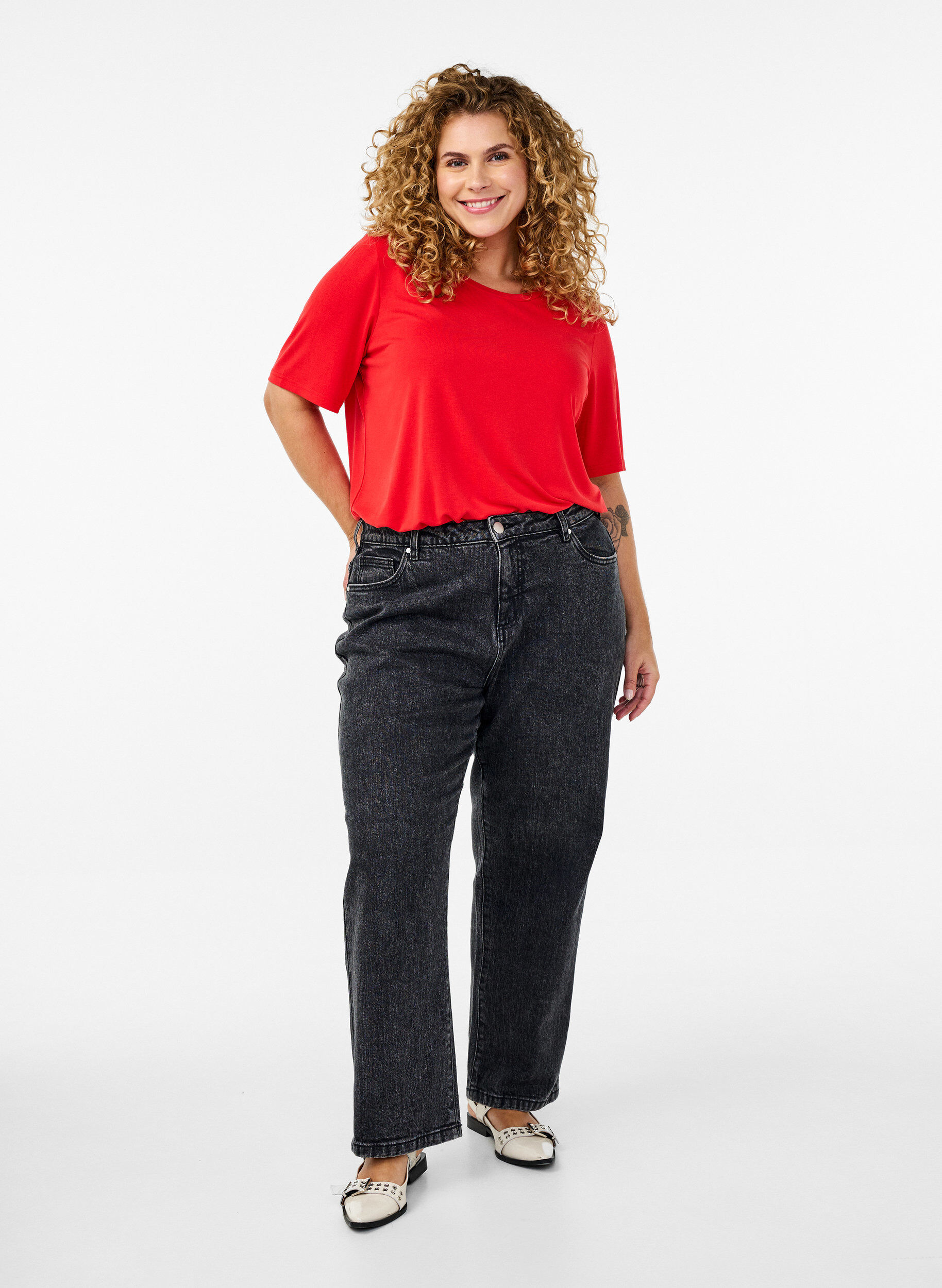 ZizziT-shirt van Tencel &trade; Modal met ronde hals, Rood, Model image number 1