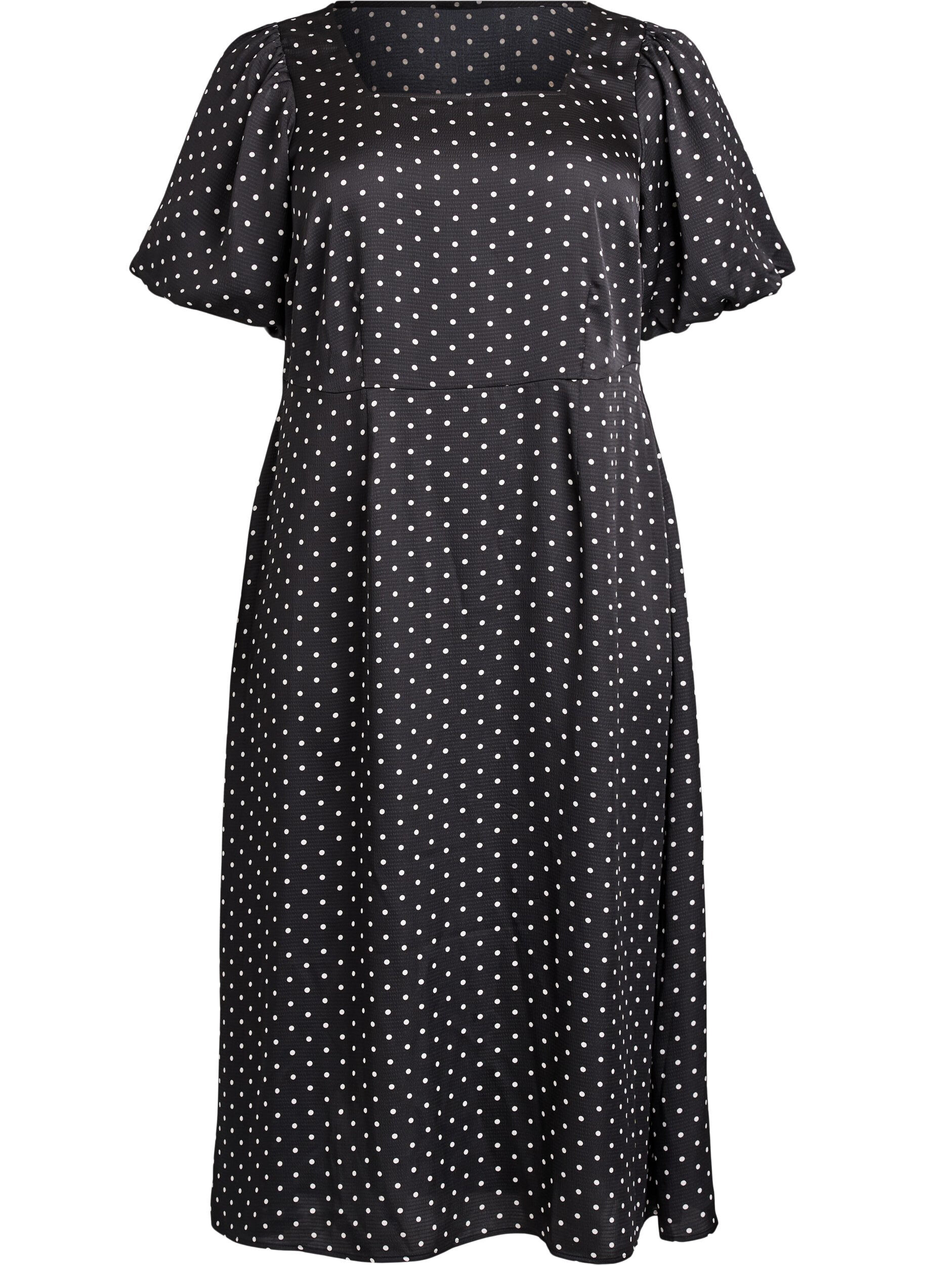 Polkadot midi-jurk met vierkante halslijn