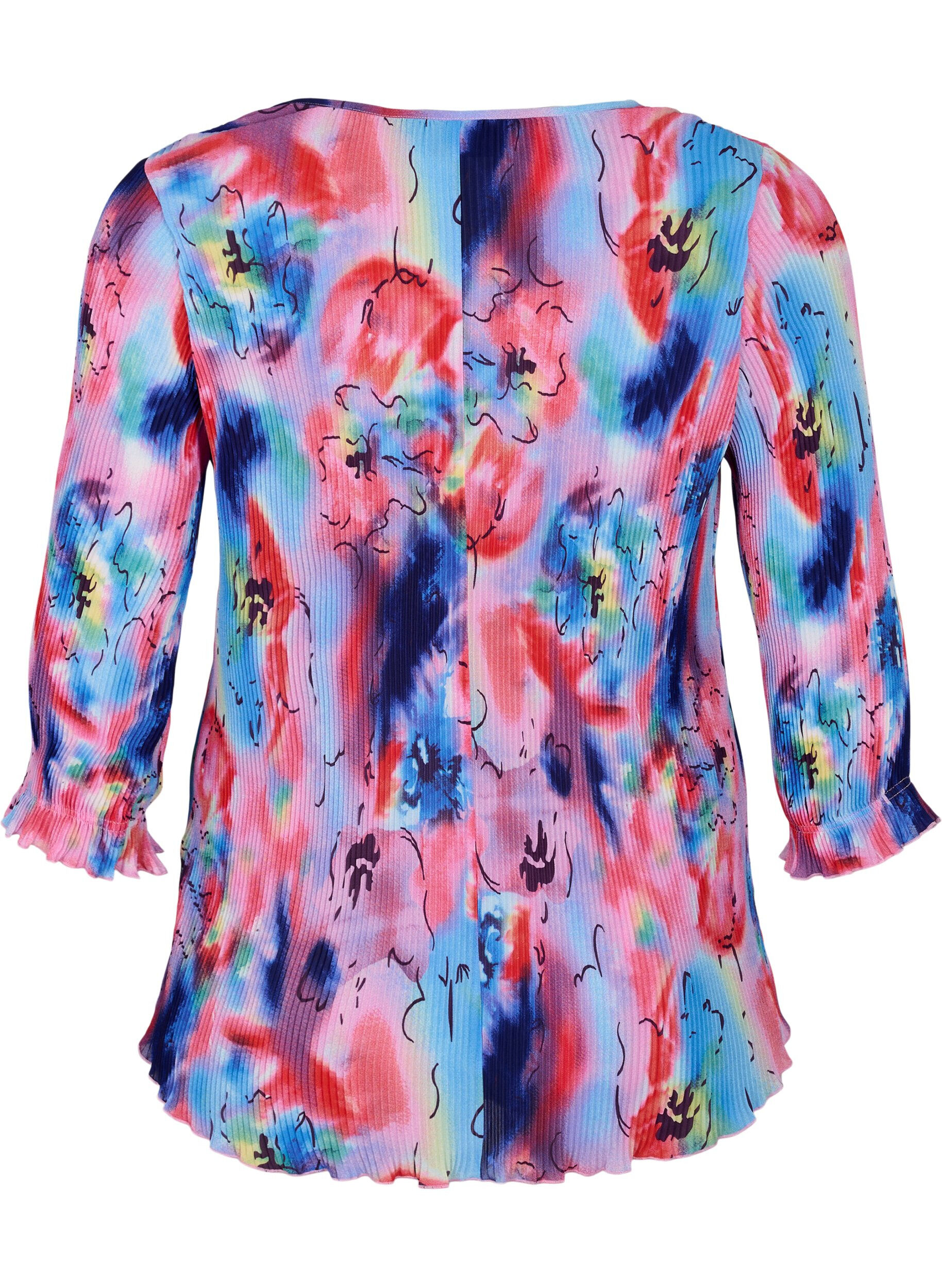 ZizziGeplooide blouse met 3/4 mouwen, Lavender Space AOP, Packshot image number 1