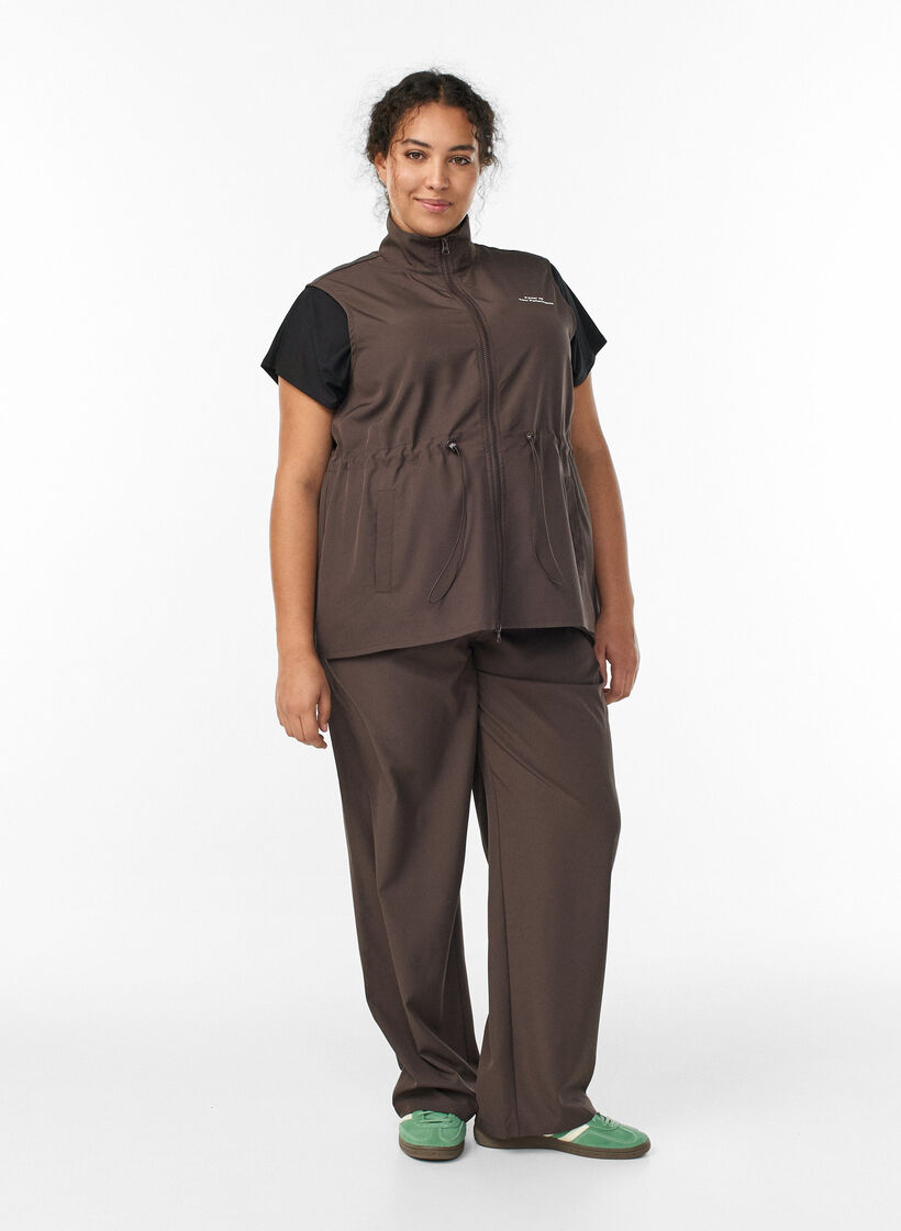 Veste sans manches avec taille &eacute;lastiqu&eacute;e, Marron, Model image number 1