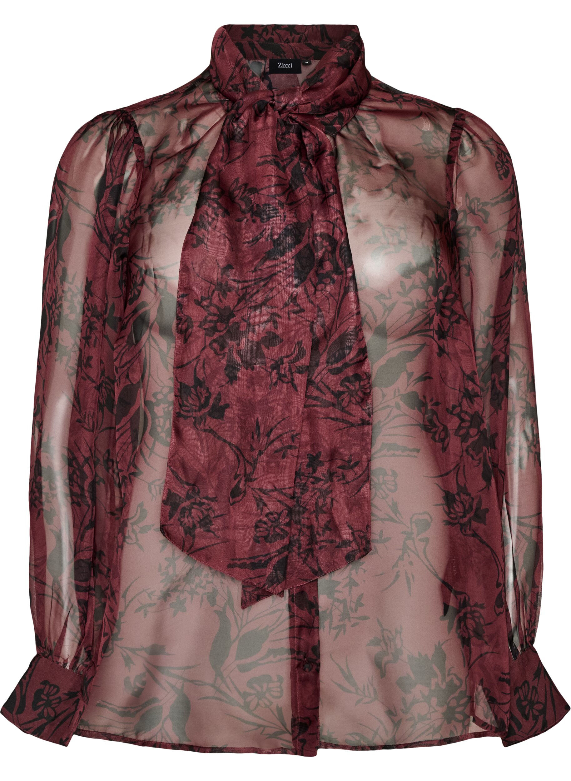 ZizziChemisier transparent avec motif floral et d&eacute;tail &agrave; nouer, Bordeaux fonc&eacute;, Packshot image number 0
