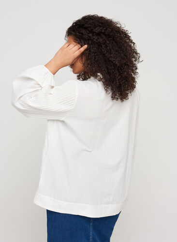 Blouse à manches longues en coton, Bright White, Model image number 1