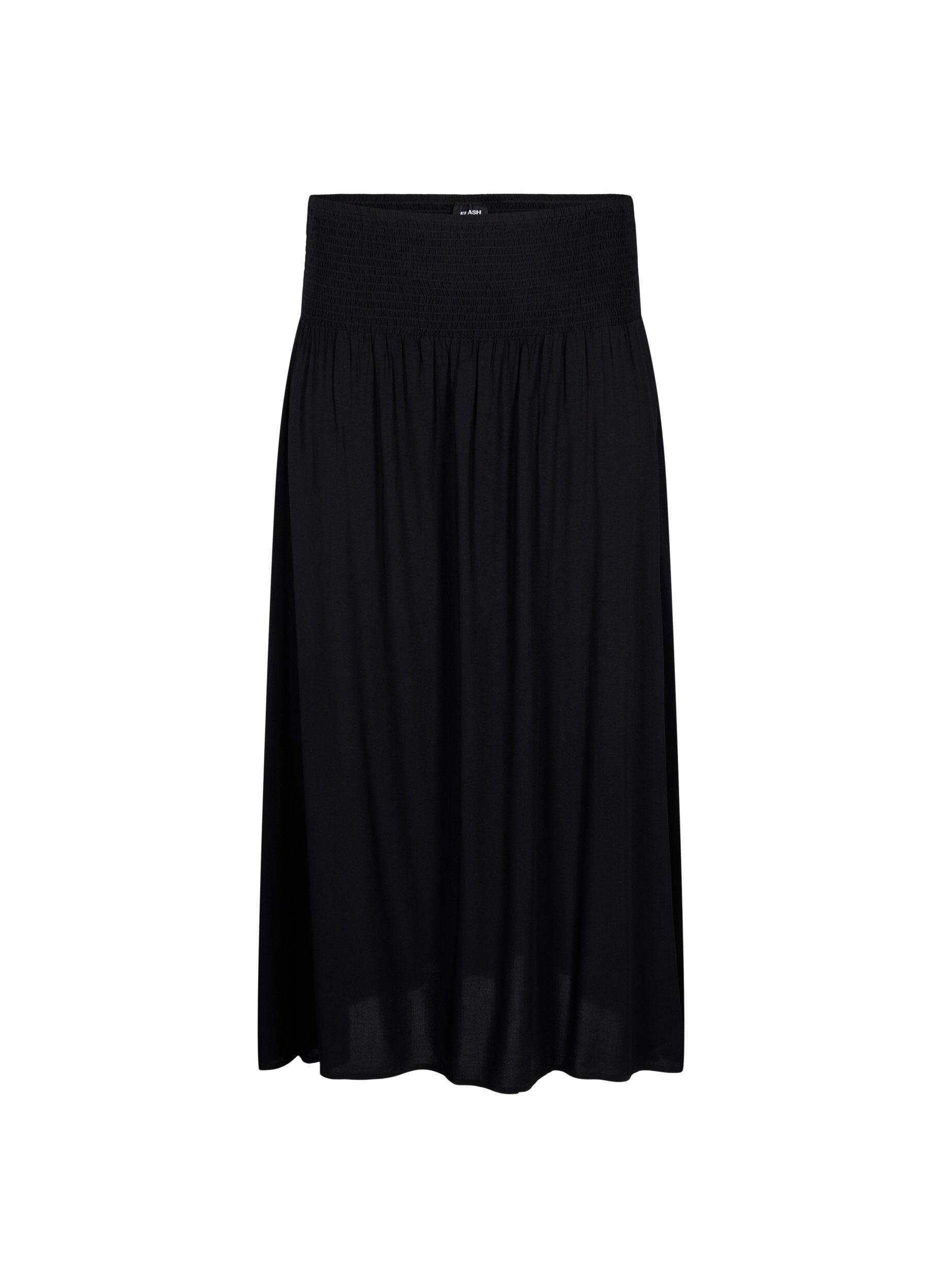ZizziFLASH - Maxi rok in viscose met smokwerk, Zwart, Packshot image number 0