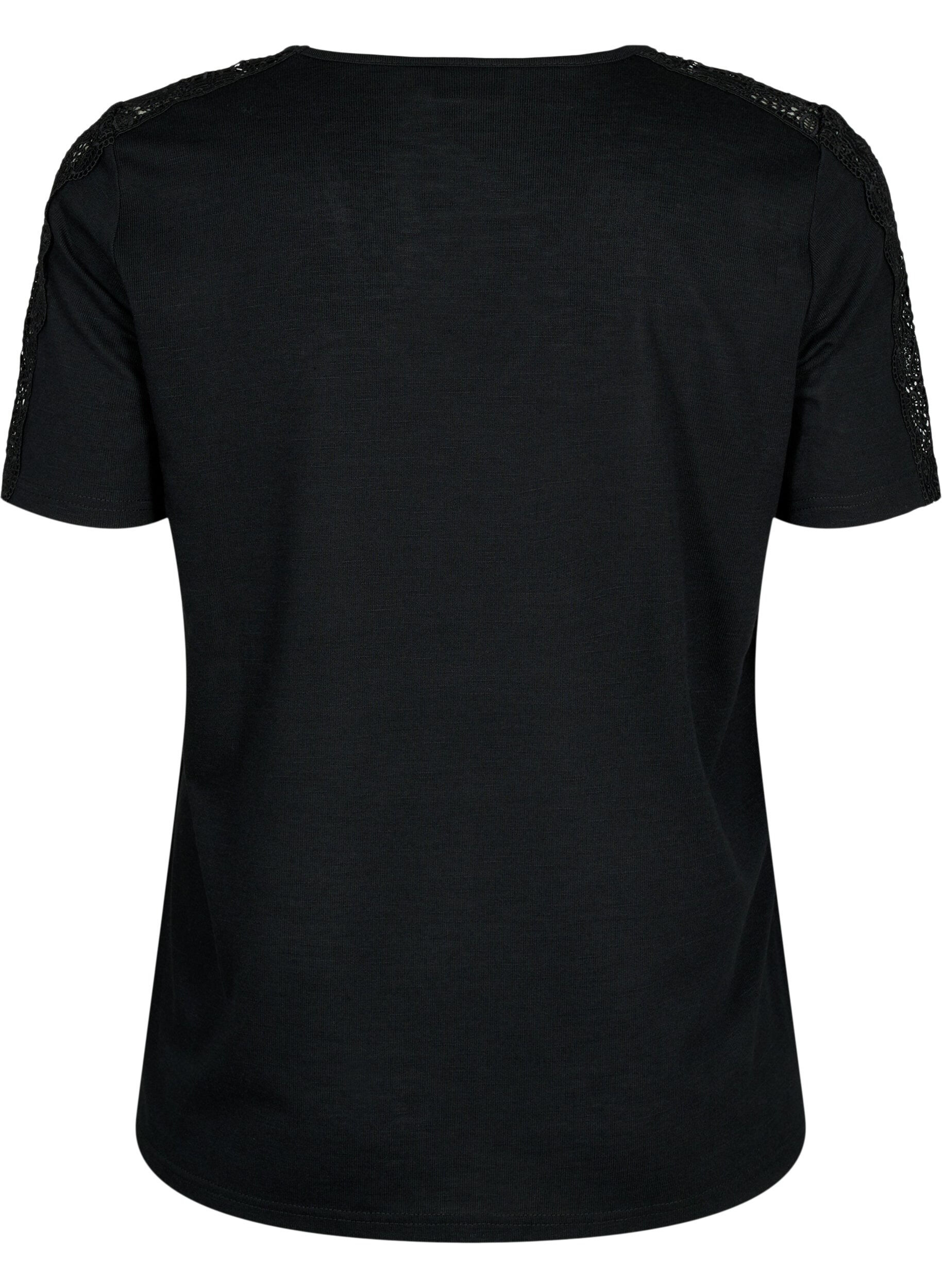 Zizzi Blouse &agrave; manches courtes avec dentelle et col en V, Black, Packshot image number 1