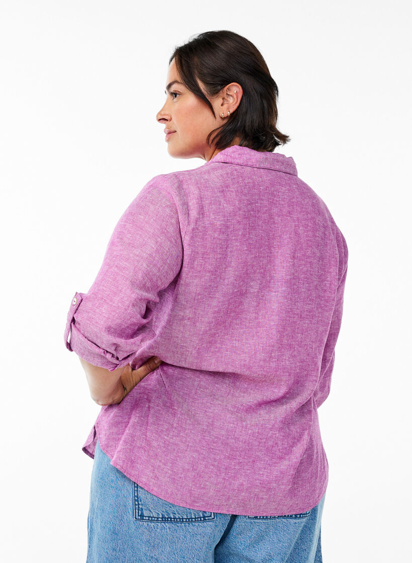 Chemise en lin et viscose avec manches 3/4, Violet, Model image number 2