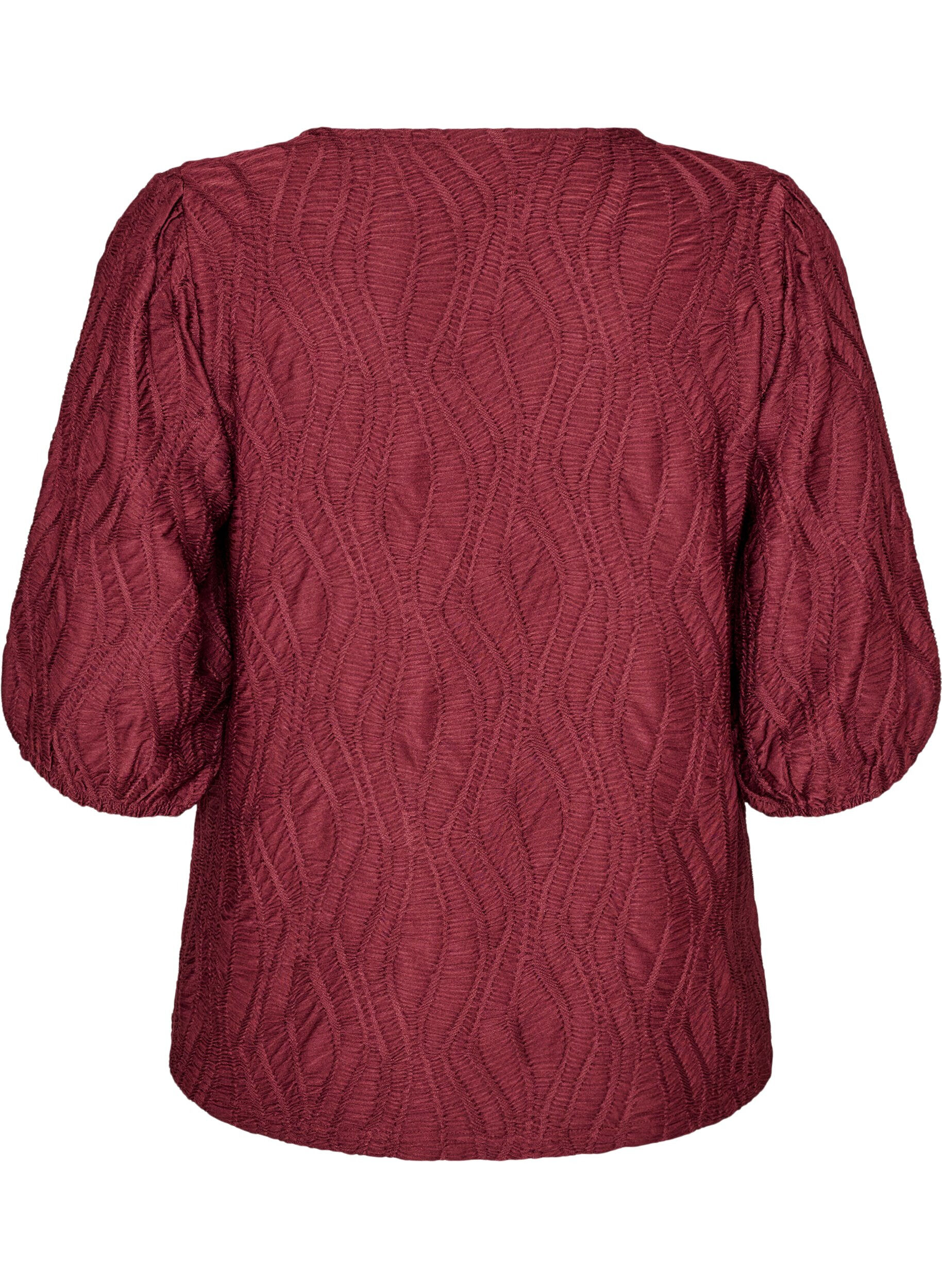 ZizziBlouse met textuur en 3/4 mouwen, Rood, Packshot image number 1