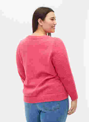 Gebreide trui met bloemendetail, Hot Pink, Model image number 1
