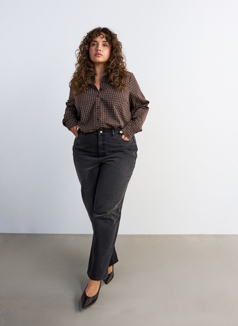 Chemise &agrave; carreaux avec strass, Marron, Model image number 1