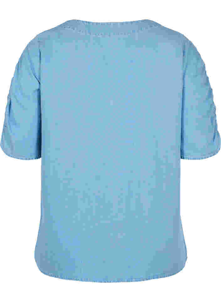 Chemisier à manches drapées, Light blue denim, Packshot image number 1
