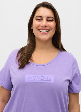 T-shirt en coton à manches courtes avec imprimé, Paisley Purple TEXT, Model image number 2