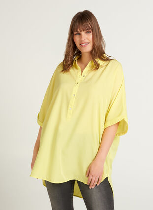 Oversized blouse met korte mouwen, Sunny Lime, Model image number 0