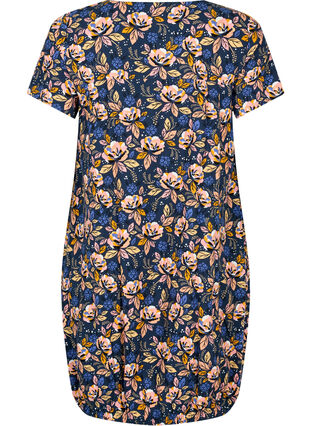 Bedrukte katoenen jurk met korte mouw, Blue Orange Flower, Packshot image number 1