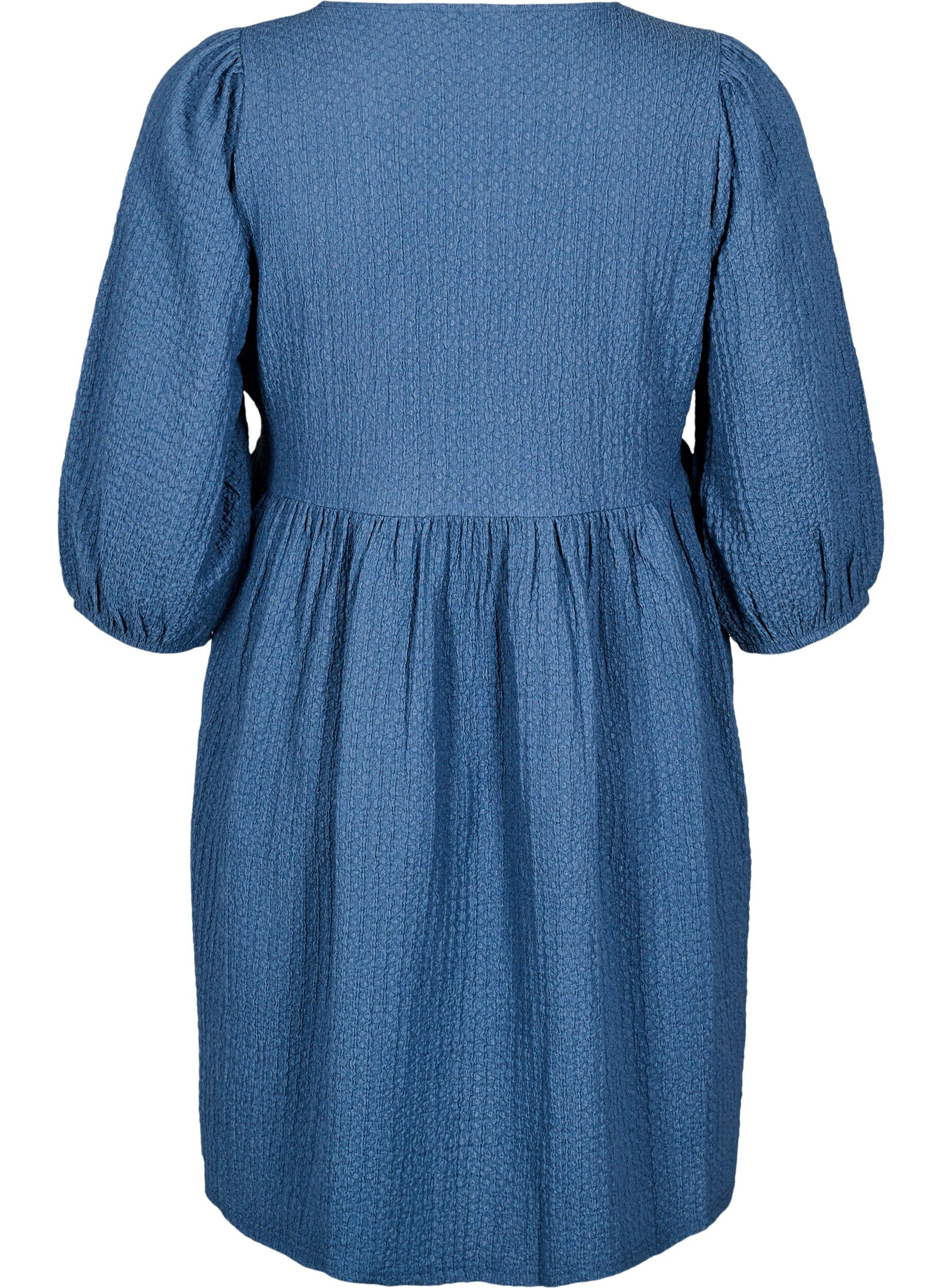 ZizziFLASH - Korte jurk met textuur en 3/4 mouwen, Sargasso Sea, Packshot image number 1