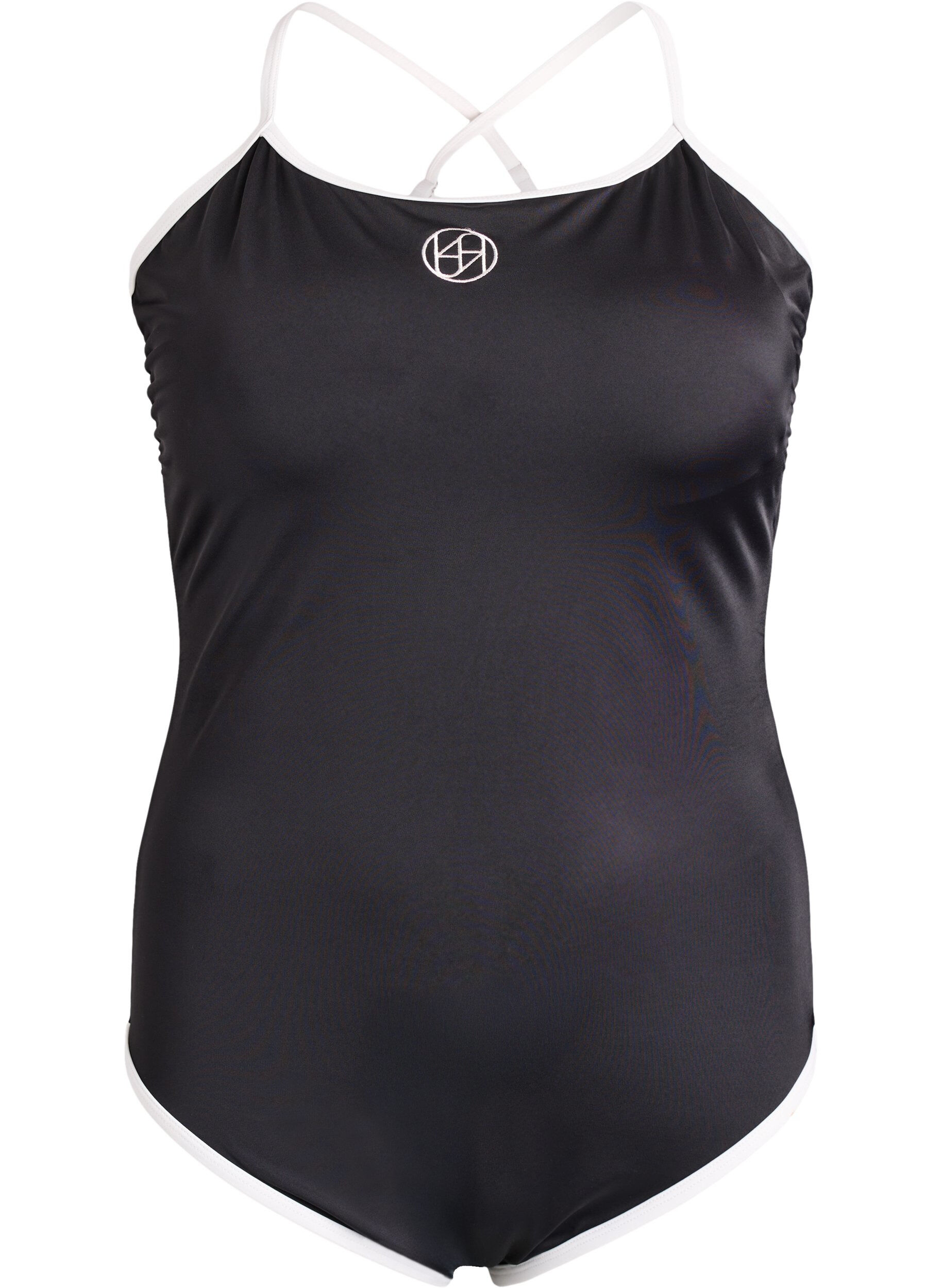 ZizziSportbadpak met contrastbies en gekruiste bandjes, Zwart, Packshot image number 0