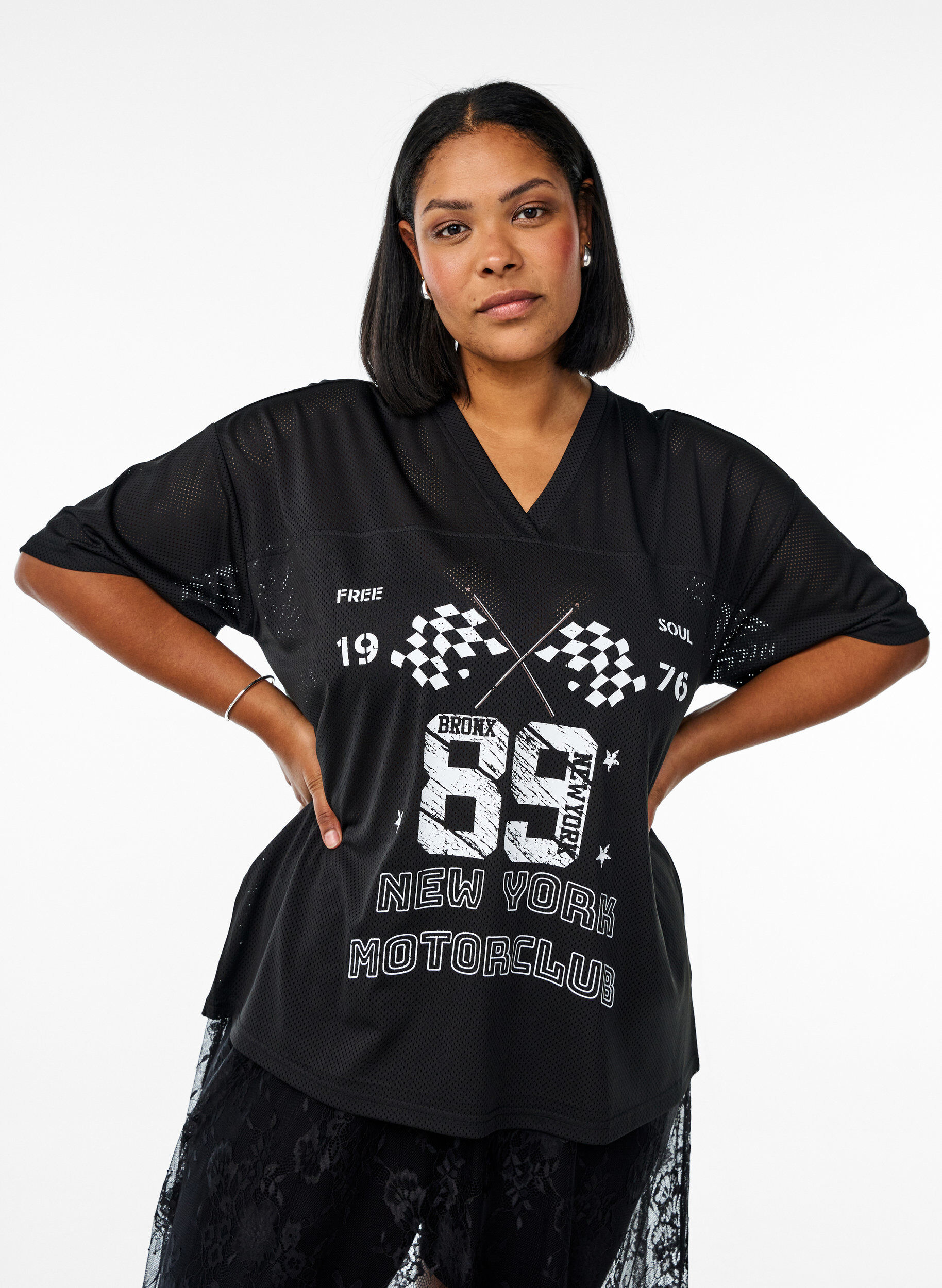 ZizziSporty T-shirt met print aan de voorkant, Black, Model image number 0