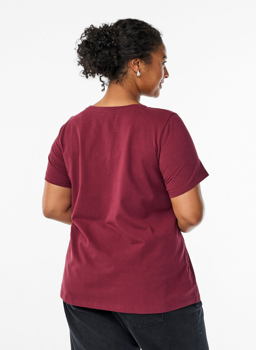 Effen basic katoenen T-shirt, Donker Bordeaux, Model image number 2