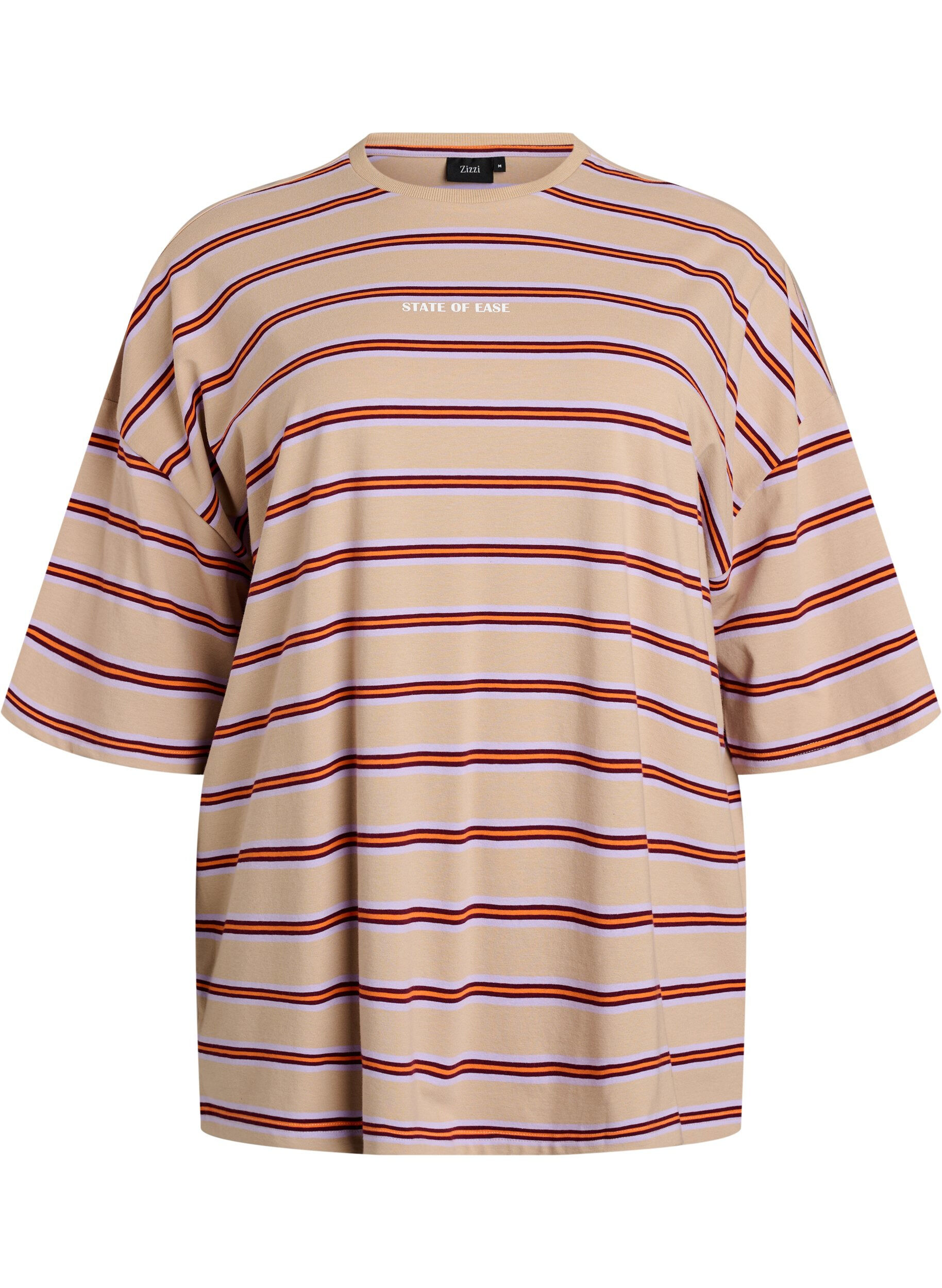 Zizzi T-shirt oversize &agrave; rayures et manches 1/2, Beige, Packshot image number 0