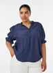 Blouse en m&eacute;lange de viscose froiss&eacute; avec un col en V, Bleu, Model image number 0