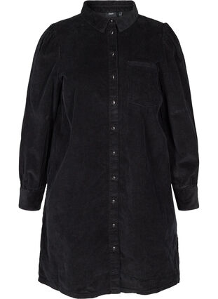 Robe chemise en velours à manches longues, Black, Packshot image number 0