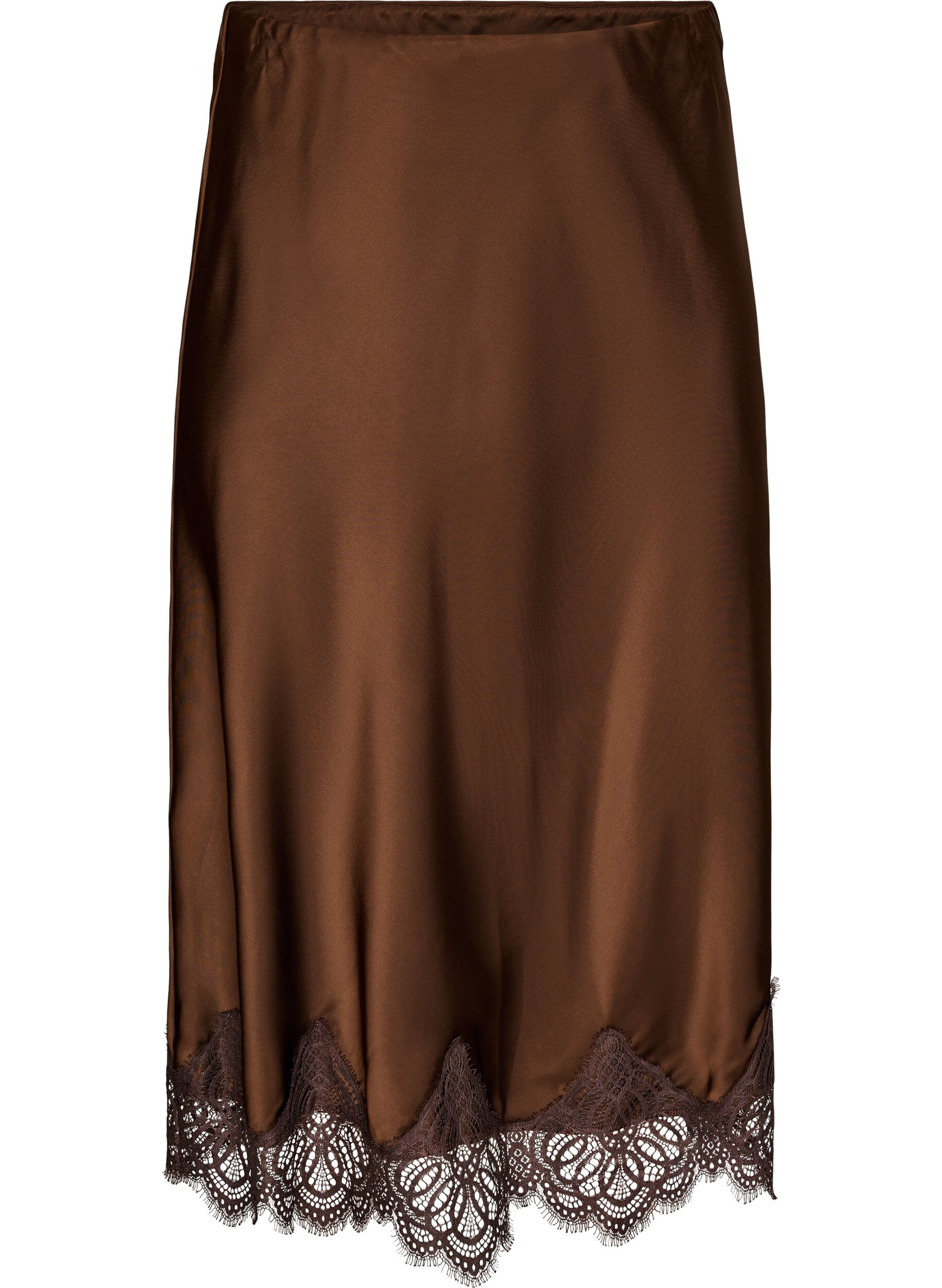 Jupe midi en satin avec bordure en dentelle