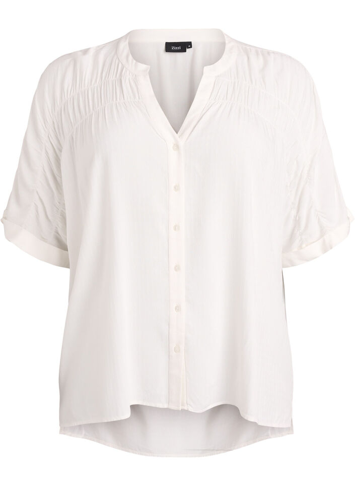 Viscose blouse met korte mouwen en rimpeldetail, Vanille, Packshot image number 0